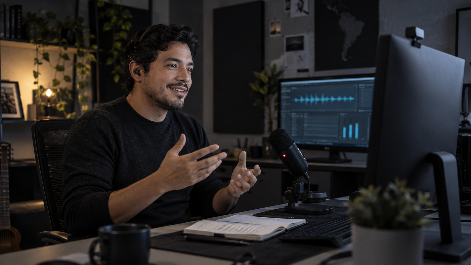 Docente dictando una clase remota con registro de audio
